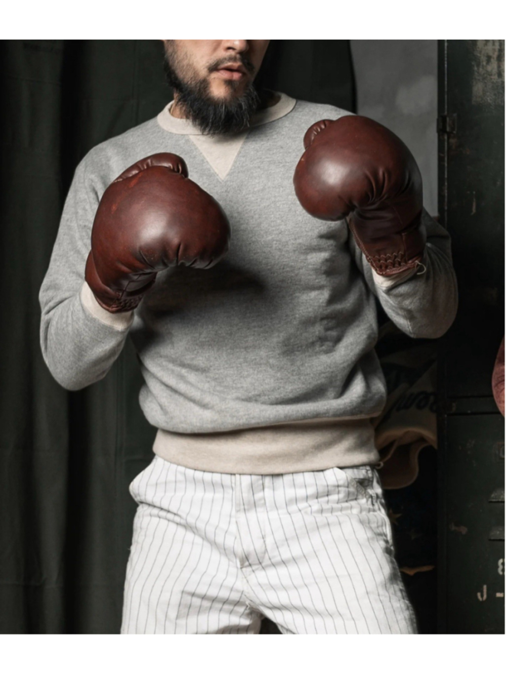 Bronson 1930's V-Neck Insert Boxing Sweatshirt Heather Grey Winter Mens Pullover